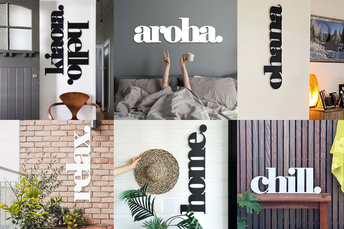 Large words for walls NZ.  hello, kia ora, aroha, chill, relax signs. 