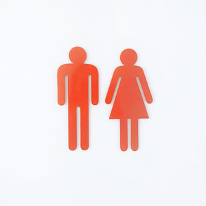 Bright Orange Bathroom Signage and facility identification with a mid century modern flavour. 