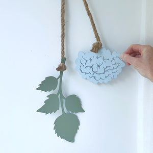 Close up view of Hydrangea wall hanging. 