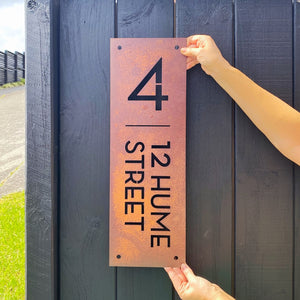 Corten steel modern street address sign NZ