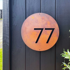 Custom house number on fence NZ corten steel by LisaSarah Steel Designs