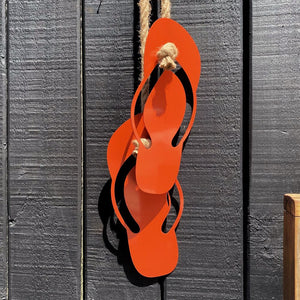 Jandal bright orange outdoor wall art in the kiwi style.  LisaSarah Steel Designs New Zealand