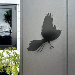 NZ Fantail Wall Art on outdoor Wall.