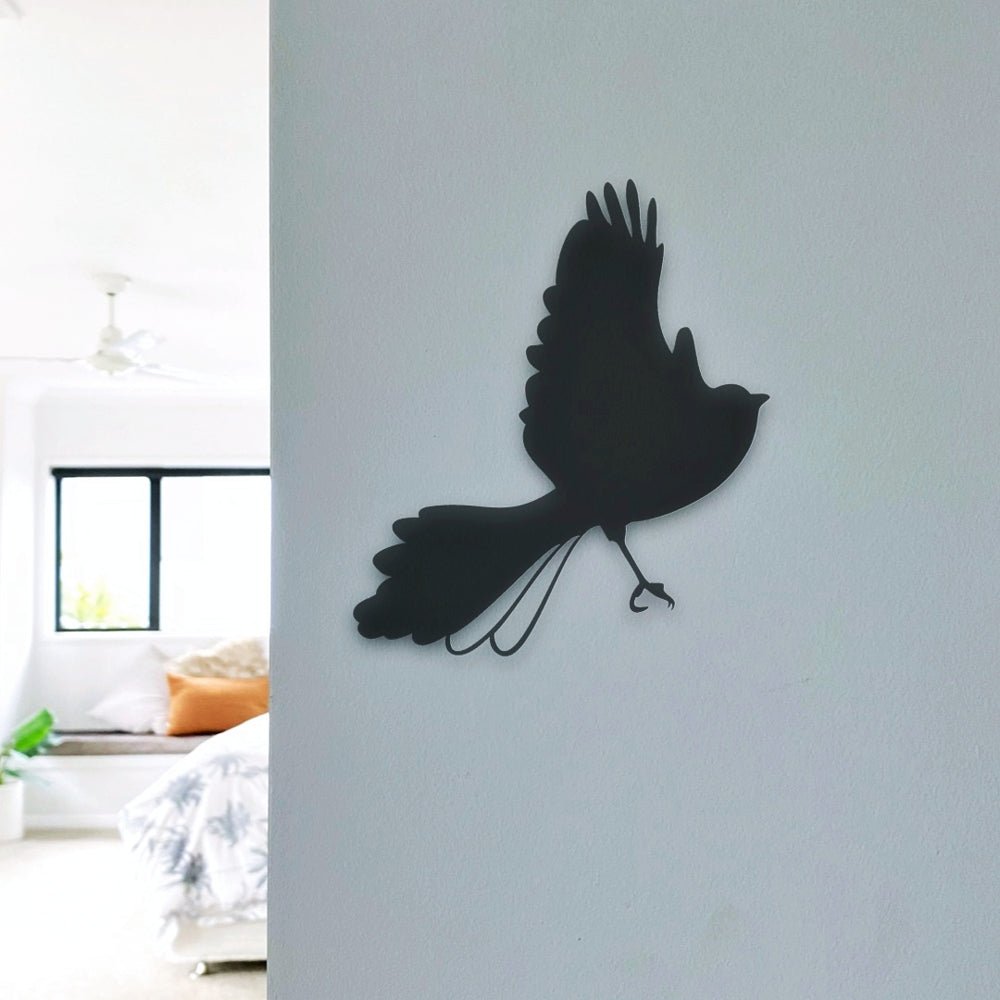 NZ Fantail Wall Art on outdoor Wall.