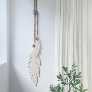 Feathers and rope wall art.  NZ made art by LisaSarah Steel Designs