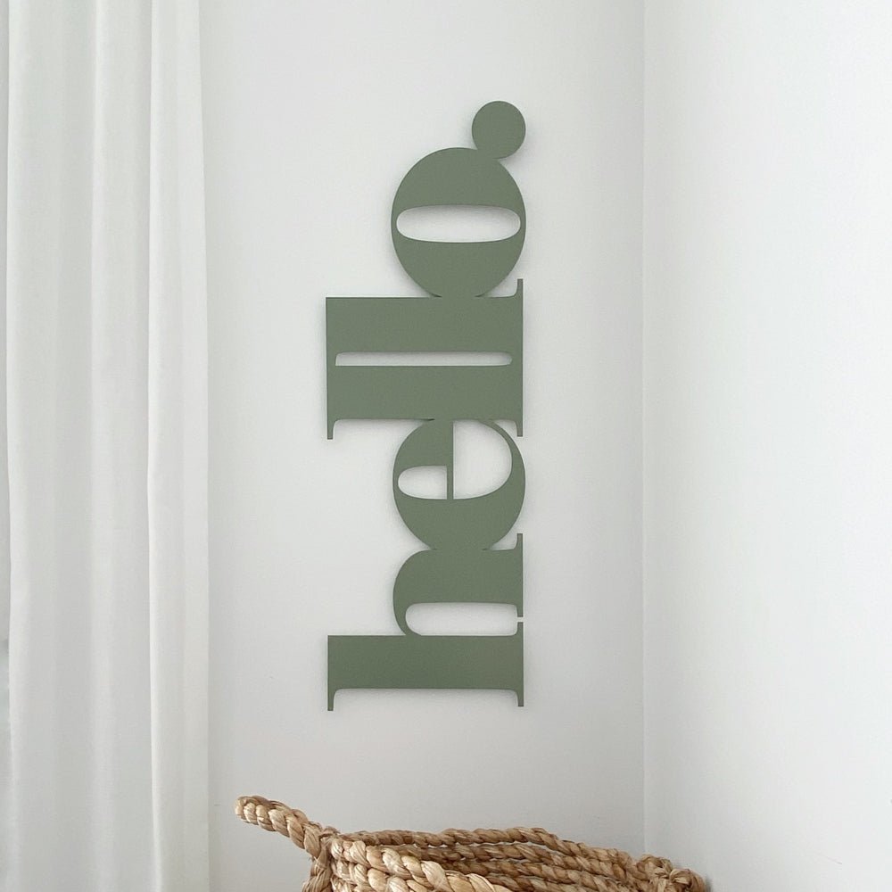 Sage green accessories.  Large hello word for wall.  NZ made. 