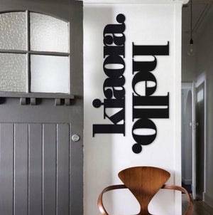 NZ Wall Art for entryway or front door.  Large Hello and Kia Ora Word sign inside front door entryway