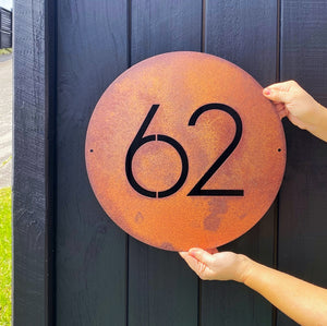 House Number New Zealand.  Corten Steel Large Round Number sign by LisaSarah Steel Designs