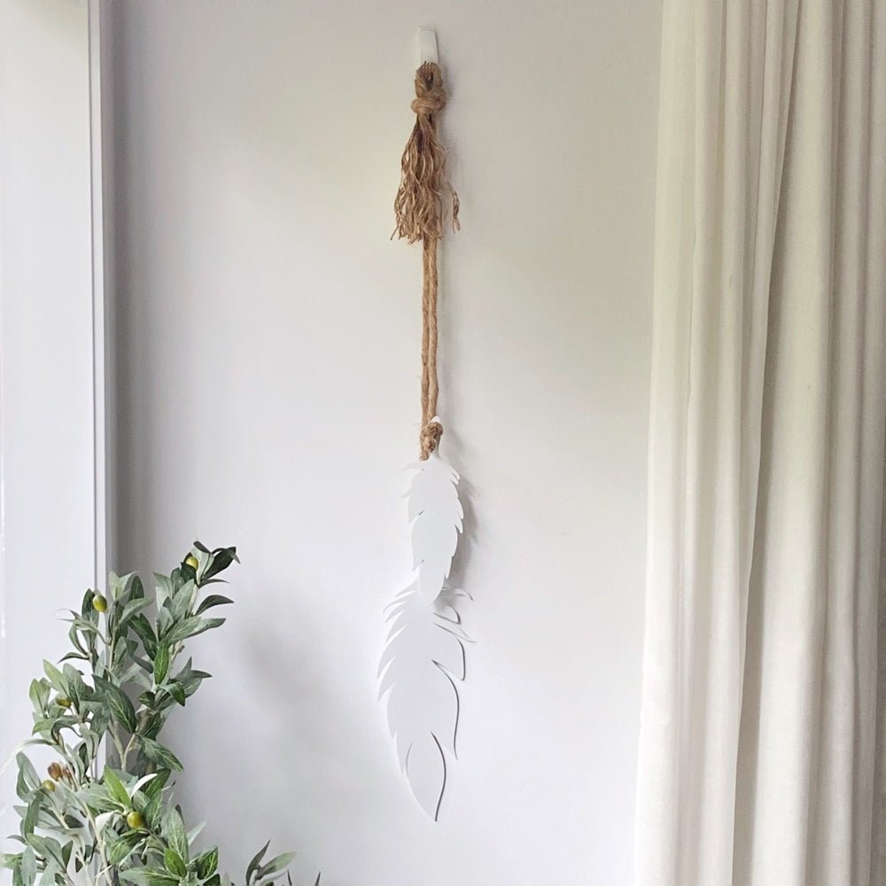 NZ coastal boho wall decor.  Feathers and rope by LisaSarah